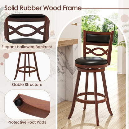 Set of 2 Bar Stools with Rubber Wood Frame and Faux Leather Upholstered Seat - 29.5 Inch Height
