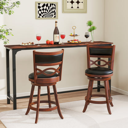 Set of 2 Bar Stools with Rubber Wood Frame and Faux Leather Upholstered Seat - 24.5 Inch Height