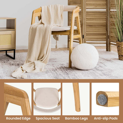 Ergonomic Bamboo Dining Chair with Curved Backrest and Non-Slip Foot Pads