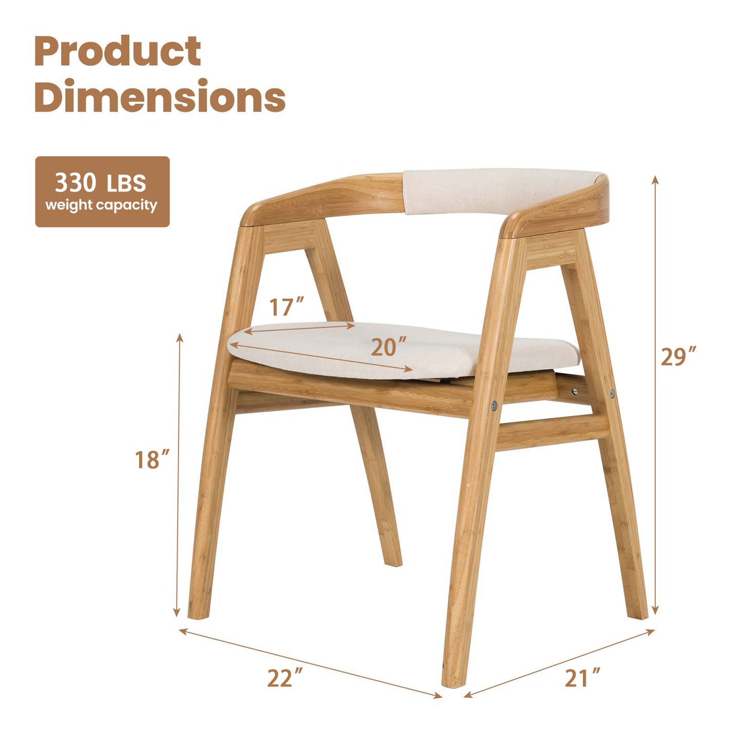 Ergonomic Bamboo Dining Chair with Curved Backrest and Non-Slip Foot Pads