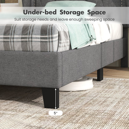 Twin Size Upholstered Bed Frame with Tufted Wingback Headboard and Underbed Storage