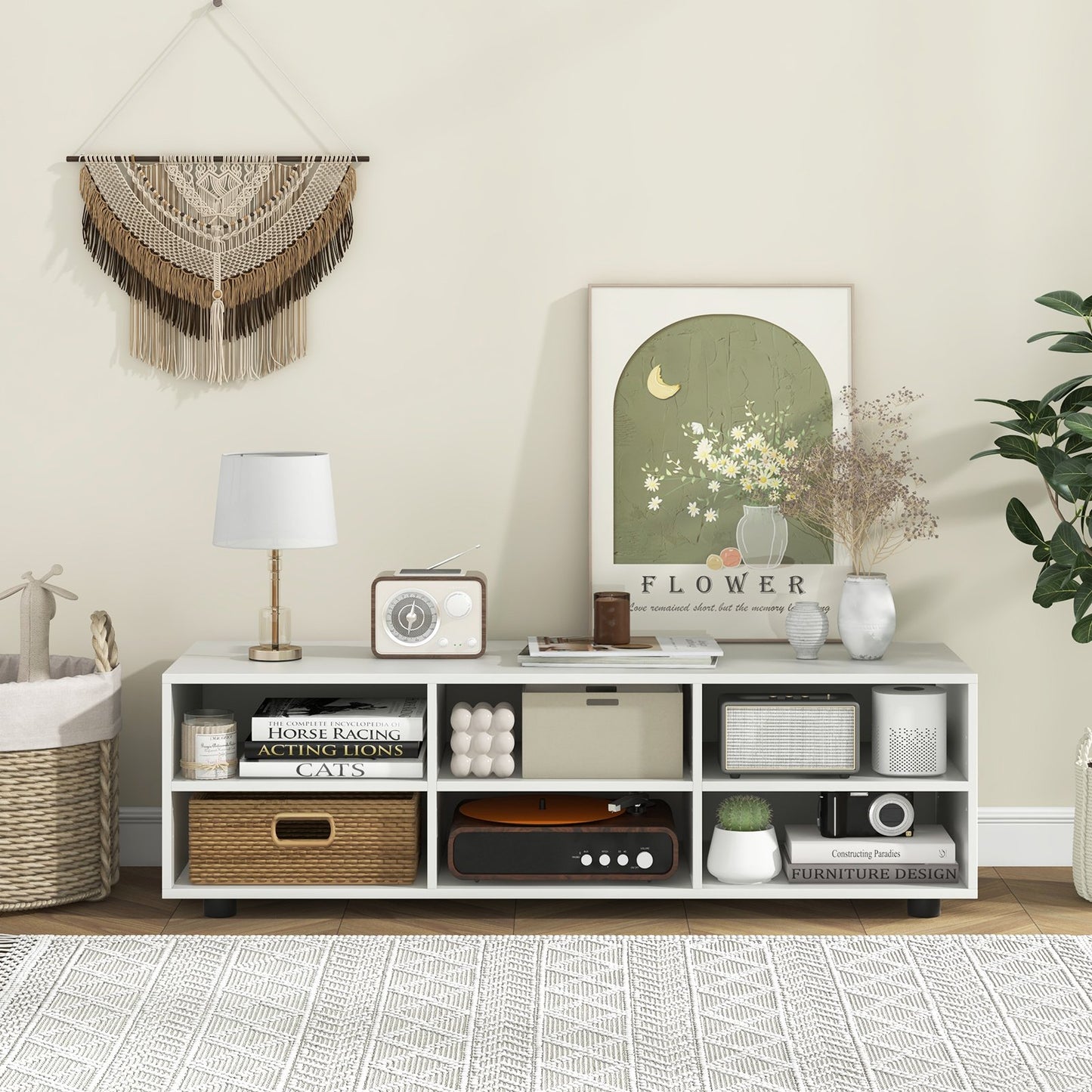 Modern TV Stand with 6 Storage Compartments for TVs up to 55 Inches