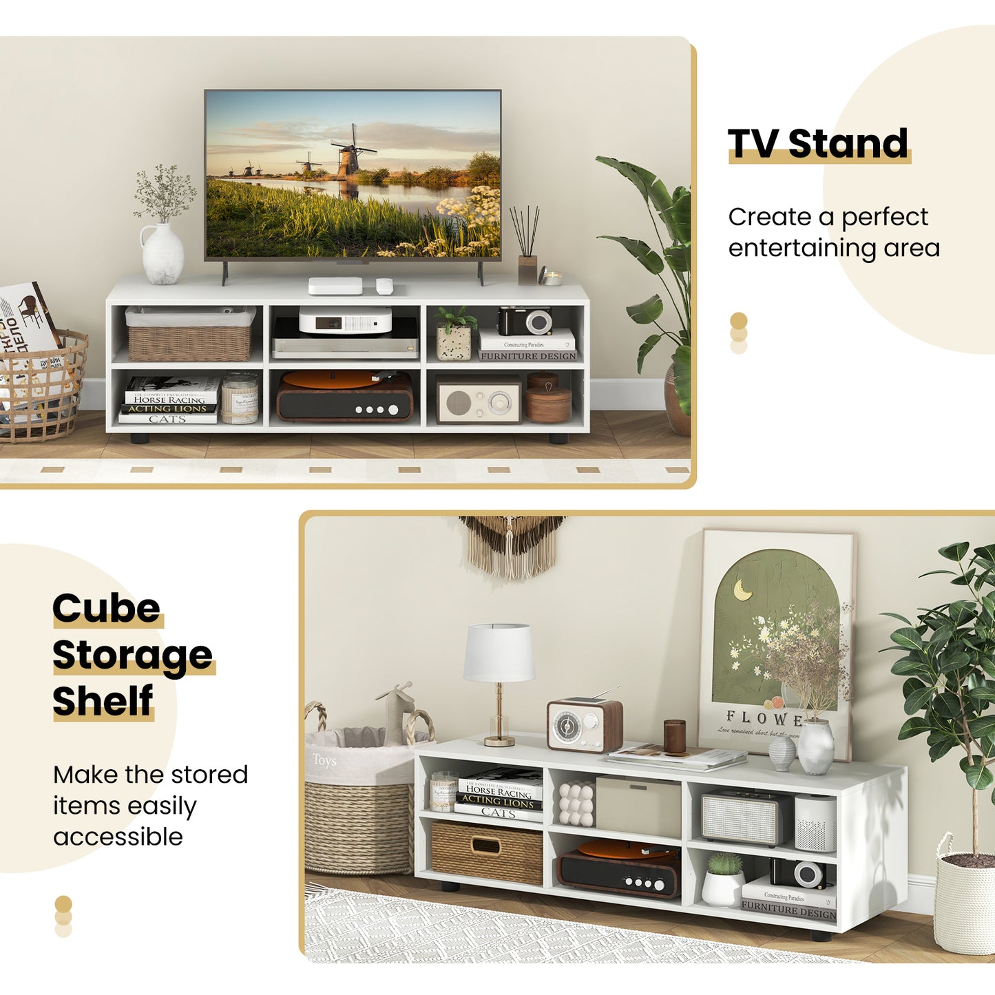 Modern TV Stand with 6 Storage Compartments for TVs up to 55 Inches
