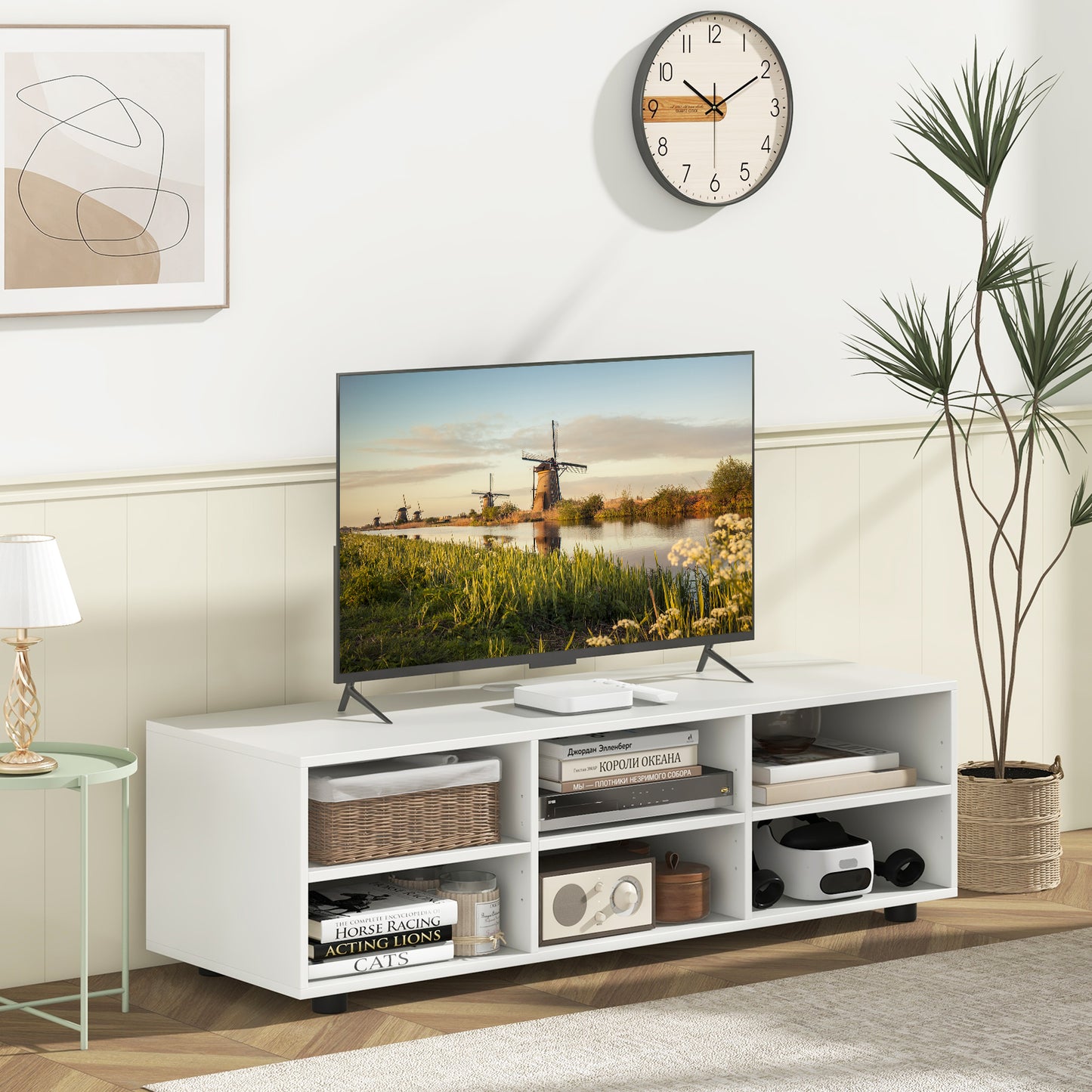 Modern TV Stand with 6 Storage Compartments for TVs up to 55 Inches