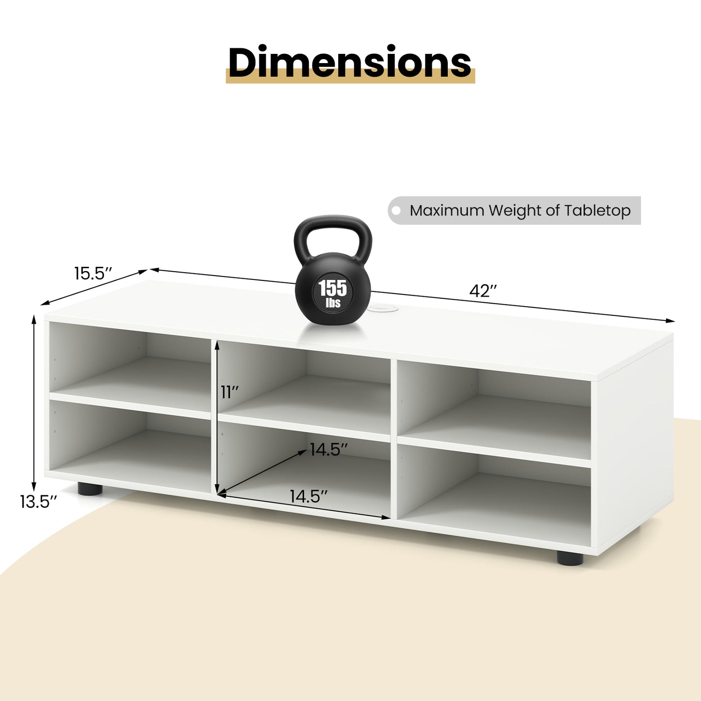 Modern TV Stand with 6 Storage Compartments for TVs up to 55 Inches