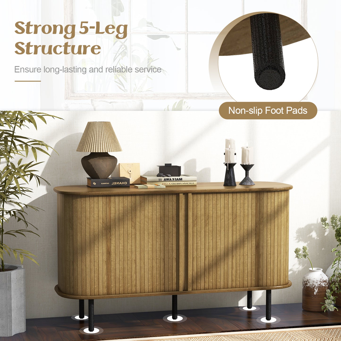 47" Modern Sideboard Buffet Cabinet with Adjustable Shelves for Kitchen Dining Living Entryway Storage