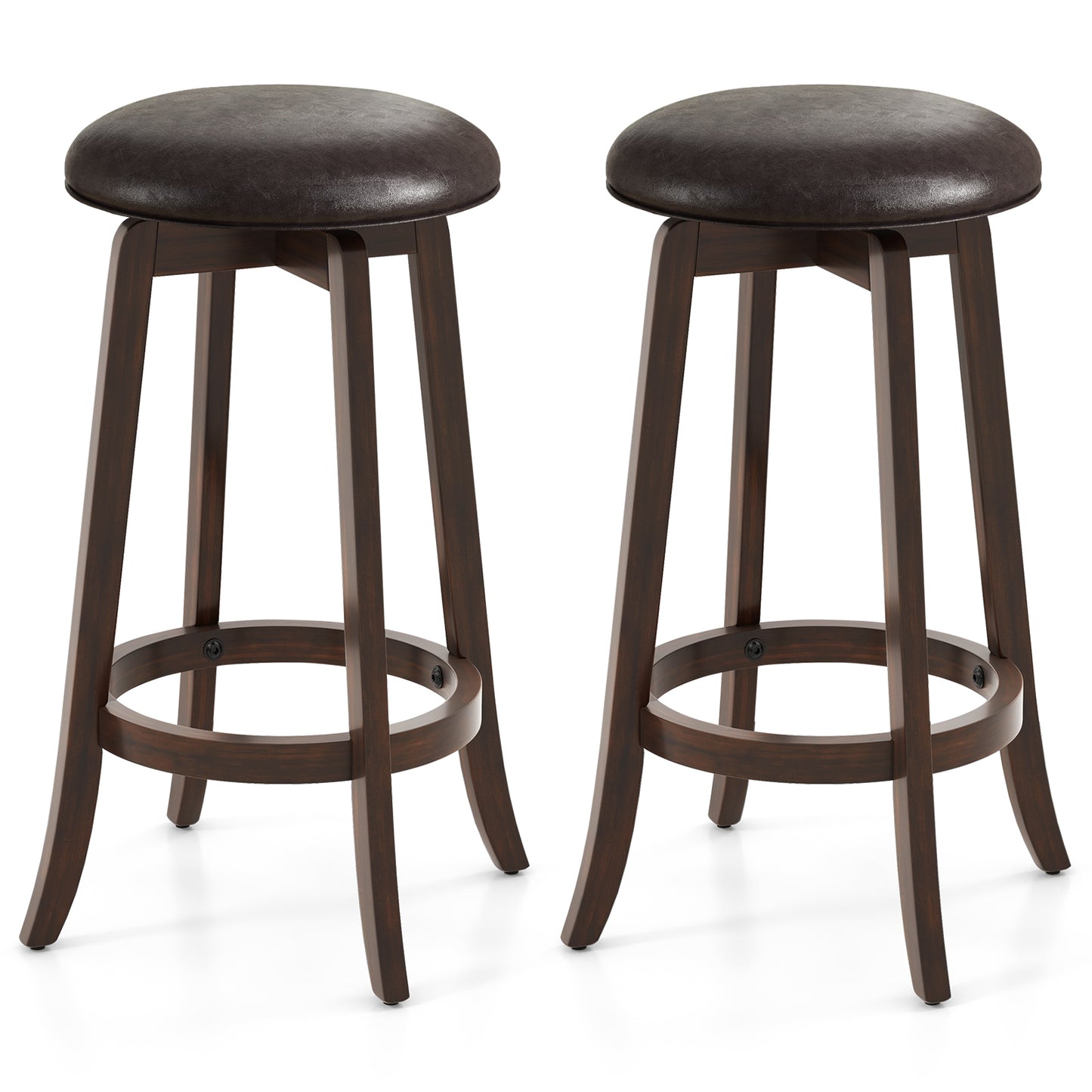 360° Swivel Upholstered PU Leather Bar Stool Set of 2 with Round Seat – 29 Inch