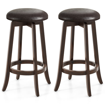 360° Swivel Upholstered PU Leather Bar Stool Set of 2 with Round Seat – 29 Inch