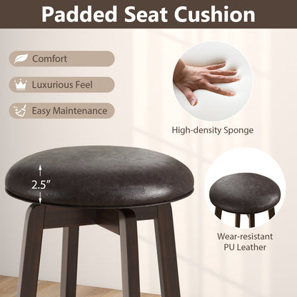 360° Swivel Upholstered PU Leather Bar Stool Set of 2 with Round Seat – 29 Inch