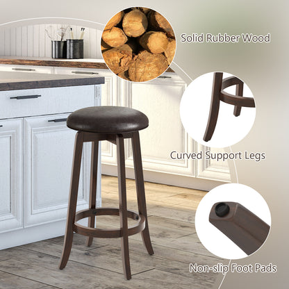 360° Swivel Upholstered PU Leather Bar Stool Set of 2 with Round Seat – 29 Inch