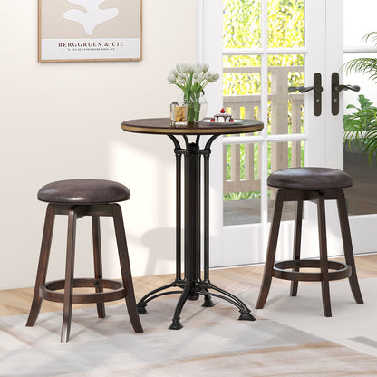 360° Swivel Upholstered PU Leather Bar Stool Set of 2 with Round Seat – 24 Inch