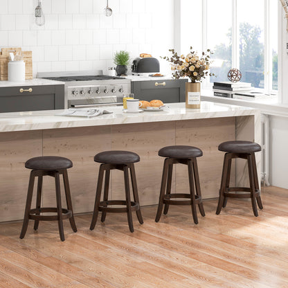 360° Swivel Upholstered PU Leather Bar Stool Set of 2 with Round Seat – 24 Inch