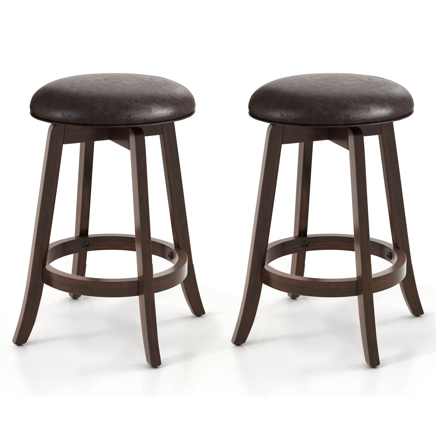 360° Swivel Upholstered PU Leather Bar Stool Set of 2 with Round Seat – 24 Inch