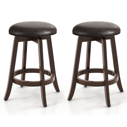 360° Swivel Upholstered PU Leather Bar Stool Set of 2 with Round Seat – 24 Inch