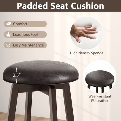 360° Swivel Upholstered PU Leather Bar Stool Set of 2 with Round Seat – 24 Inch