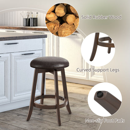 360° Swivel Upholstered PU Leather Bar Stool Set of 2 with Round Seat – 24 Inch