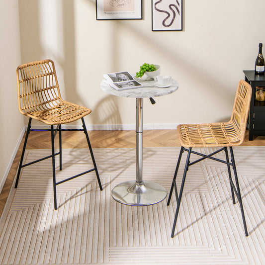 Rattan Bar Stools Set of 2 with Breathable Wicker Seats and Footrests for Indoor Outdoor Use