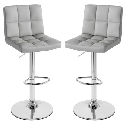 Set of 2 Modern PU Leather Bar Stools with Adjustable Height, Swivel Seat, Backrest and Footrest - Grey