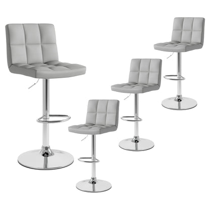 Set of 2 Modern PU Leather Bar Stools with Adjustable Height, Swivel Seat, Backrest and Footrest - Grey