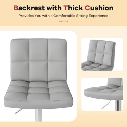 Set of 2 Modern PU Leather Bar Stools with Adjustable Height, Swivel Seat, Backrest and Footrest - Grey