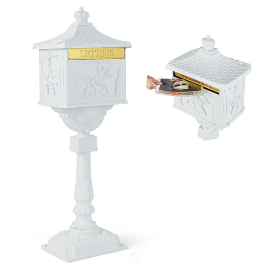 Elegant Retro Cast Aluminum Lockable Mailbox with Baffle Door for Secure Letter Delivery -White