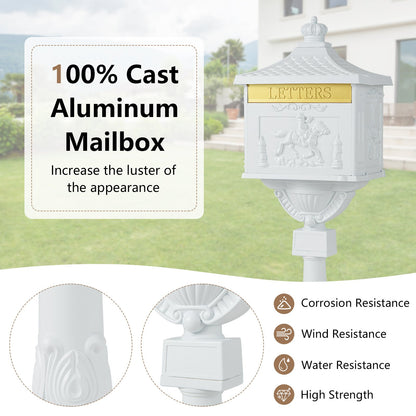 Elegant Retro Cast Aluminum Lockable Mailbox with Baffle Door for Secure Letter Delivery -White