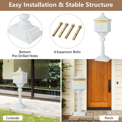 Elegant Retro Cast Aluminum Lockable Mailbox with Baffle Door for Secure Letter Delivery -White