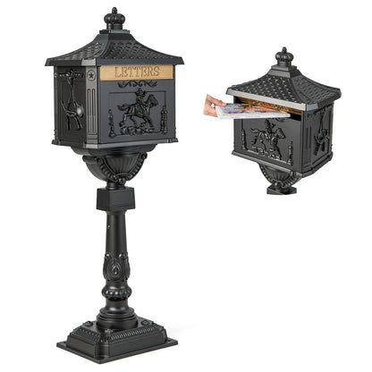 Elegant Retro Cast Aluminum Lockable Mailbox with Baffle Door for Secure Letter Delivery - Black