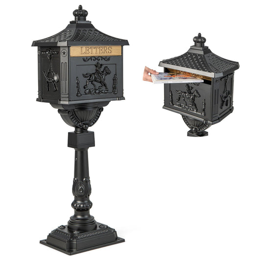 Elegant Retro Cast Aluminum Lockable Mailbox with Baffle Door for Secure Letter Delivery - Black