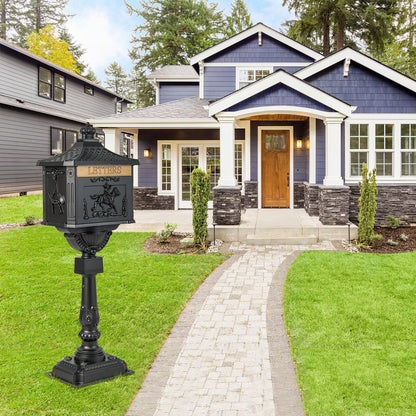 Elegant Retro Cast Aluminum Lockable Mailbox with Baffle Door for Secure Letter Delivery - Black
