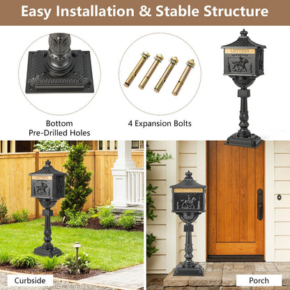 Elegant Retro Cast Aluminum Lockable Mailbox with Baffle Door for Secure Letter Delivery - Black