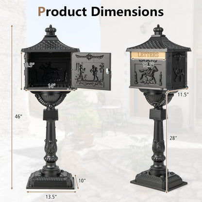 Elegant Retro Cast Aluminum Lockable Mailbox with Baffle Door for Secure Letter Delivery - Black