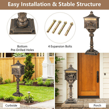 Elegant Retro Cast Aluminum Lockable Mailbox with Baffle Door for Secure Letter Delivery -Bronze