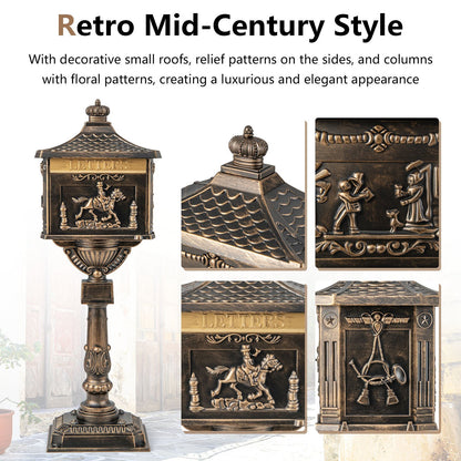Elegant Retro Cast Aluminum Lockable Mailbox with Baffle Door for Secure Letter Delivery -Bronze