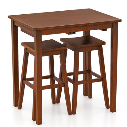Compact 3 Piece Pub Table Set with Saddle Stools for Kitchen and Breakfast Nook