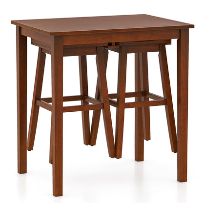 Compact 3 Piece Pub Table Set with Saddle Stools for Kitchen and Breakfast Nook