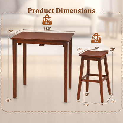 Compact 3 Piece Pub Table Set with Saddle Stools for Kitchen and Breakfast Nook