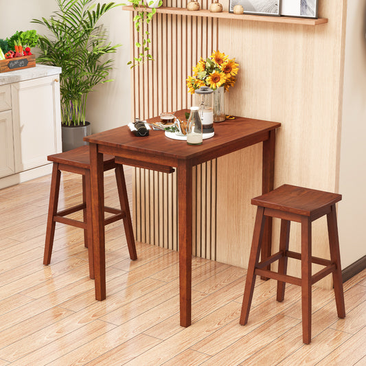 Compact 3 Piece Pub Table Set with Saddle Stools for Kitchen and Breakfast Nook