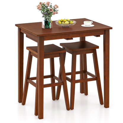 Compact 3 Piece Pub Table Set with Saddle Stools for Kitchen and Breakfast Nook