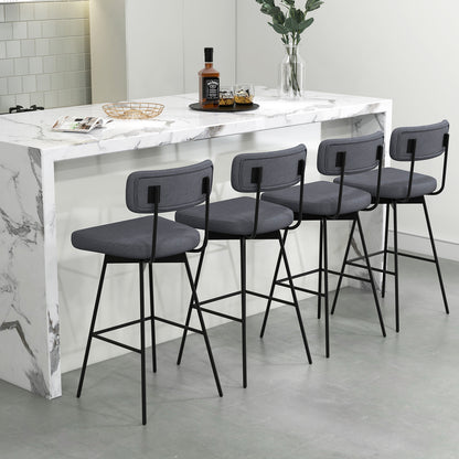 Set of 2 29 Inch Upholstered Swivel Bar Stools with Comfortable Backrest - Grey