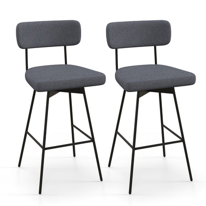 Set of 2 29 Inch Upholstered Swivel Bar Stools with Comfortable Backrest - Grey