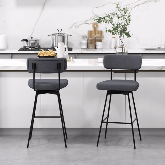 Set of 2 29 Inch Upholstered Swivel Bar Stools with Comfortable Backrest - Grey