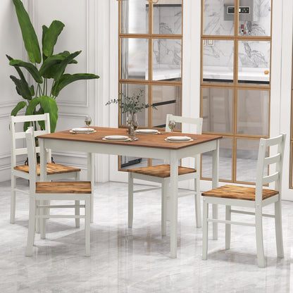 Modern 5 Piece Dining Table Set with Rectangular Wood Table and Upholstered Chairs - Coffee