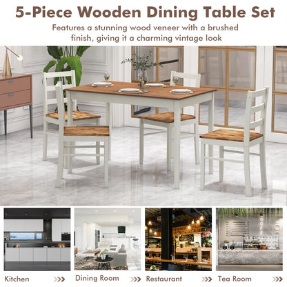 Modern 5 Piece Dining Table Set with Rectangular Wood Table and Upholstered Chairs - Coffee