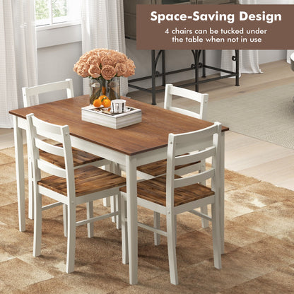 Modern 5 Piece Dining Table Set with Rectangular Wood Table and Upholstered Chairs - Coffee