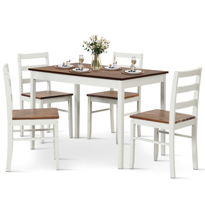 Modern 5 Piece Dining Table Set with Rectangular Wood Table and Upholstered Chairs - Coffee