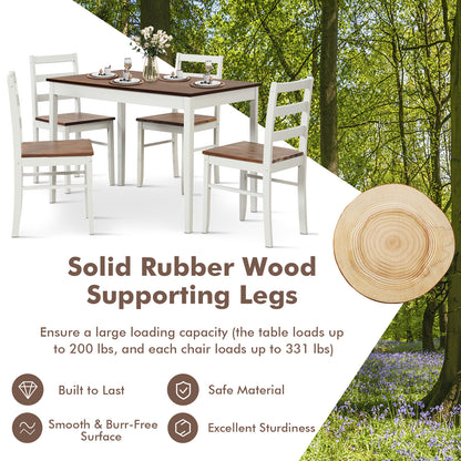 Modern 5 Piece Dining Table Set with Rectangular Wood Table and Upholstered Chairs - Coffee