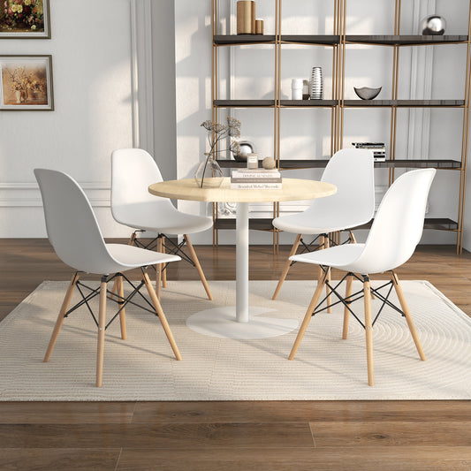 Mid-Century Modern Dining Chairs with Wooden Legs White, Set of 4