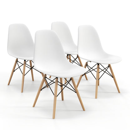 Mid-Century Modern Dining Chairs with Wooden Legs White, Set of 4