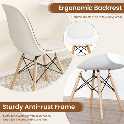 Mid-Century Modern Dining Chairs with Wooden Legs White, Set of 4
